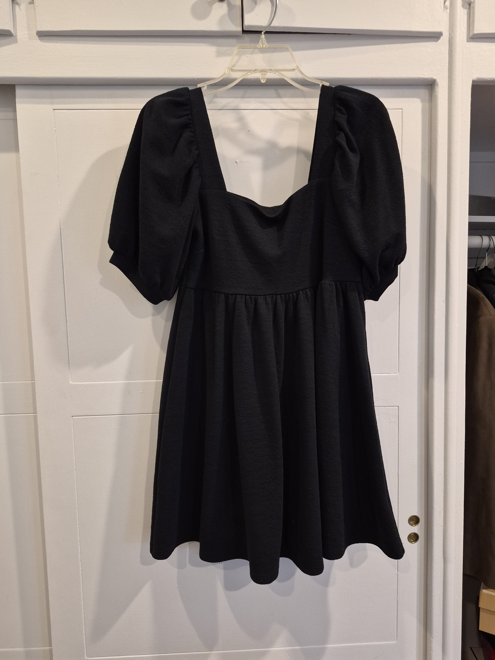 Black Babydoll Puff-Sleeve Mini Dress